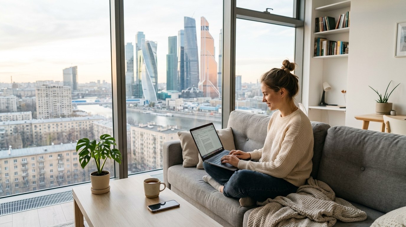 Девушка в современной квартире в Москве — работа с бесплатным проживанием