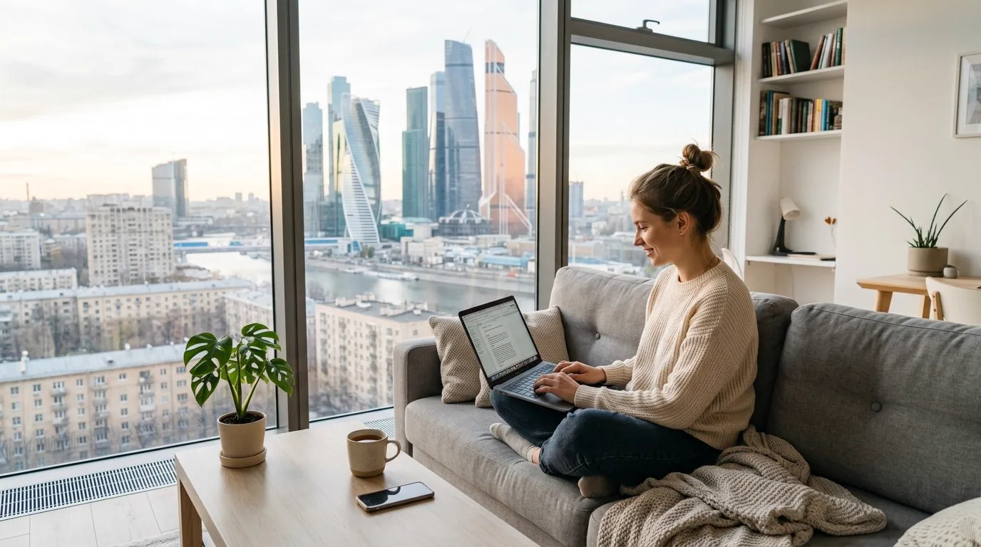 Девушка в современной квартире в Москве — работа с бесплатным проживанием